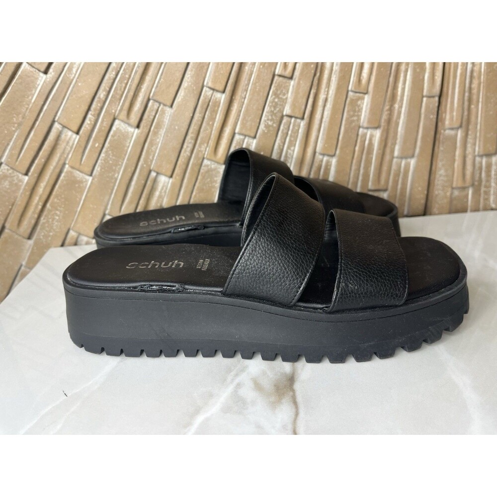 Schuh Slides Slip On Sandals Women Black Chunky Sole Shoes Uk 7 Eu 40 Us 9